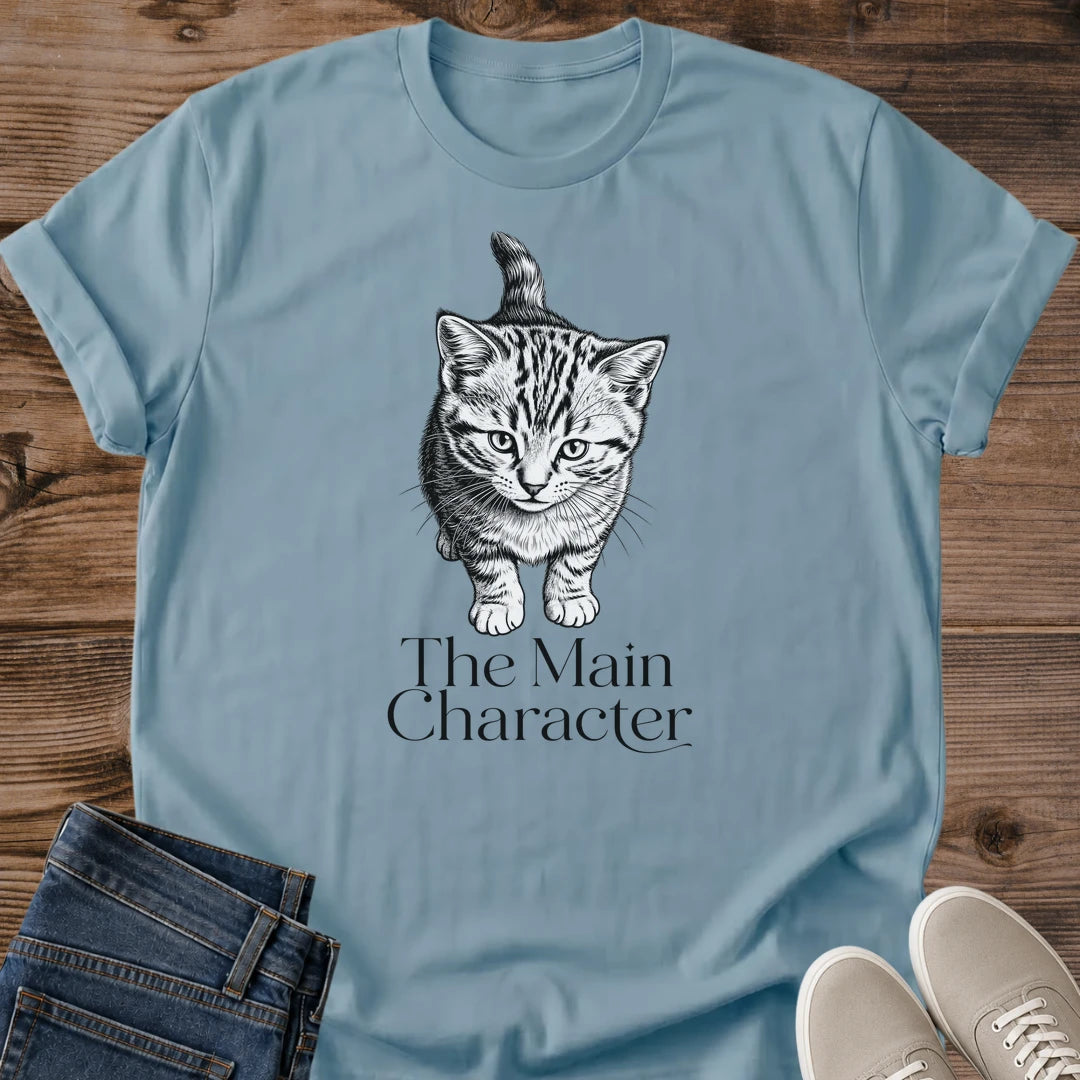 Soft Cotton Shirt With Cat Illustration Handdrawn Tabby Design Comfortable Casual Tee Perfect For Cat Owner Daily Wear Lightweight Fabric Artistic Sketch Style Detailed Line Art Gift Idea Birthday Present Feline Themed Fashion Wardrobe