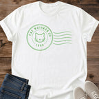 Vintage Cat Tee Sage Green Postmark Design Minimalist Feline Shirt Aesthetic Cat Graphic Tee Subtle Cat Lover Gift Vintage Stamp Design Cat Face Graphic Soft Green Minimalist Shirt Modern Cat Tee Design Understated Style Statement Cat