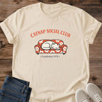 Cat Themed Graphic Shirt Vintage Retro Design Tee Soft Comfortable Cotton Wear Perfect Gift For Cat Enthusiast Sleeping Cat Print Lightweight Casual Apparel Funny Cat Lover Shirt Cozy Everyday Essential Breathable Fabric Construction Cat