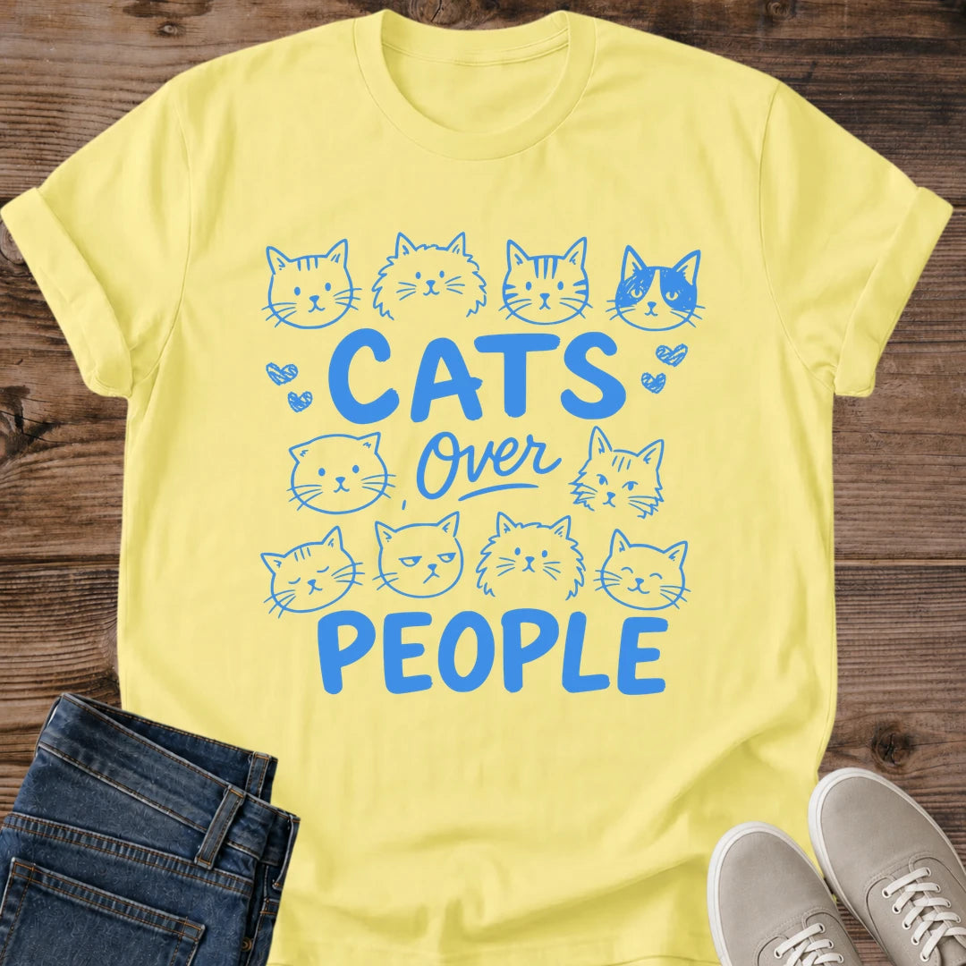 Cats Over People Shirt Light Blue Cute Cat Doodle Tee Hand Drawn Cat Faces Graphic Introvert Cat Shirt Multi Cat Lover Gift Cat Mom Tee Playful Cat Pattern Shirt Prefer Cats Tee Cat Dad Gift Gildan 64000 Softstyle Unisex Cat Whisker Co