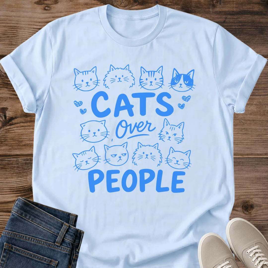 Cat Doodle Shirt Cats Over People Tee Dozen Cartoon Cat Faces Illustration Bold Hand Lettering Funny Introvert Shirt Cat Owner Gift For Her Cat Dad Tee Multiple Cats Shirt Cute Kawaii Cat Tee Soft Cotton Unisex Shirt Cat Whisker Co