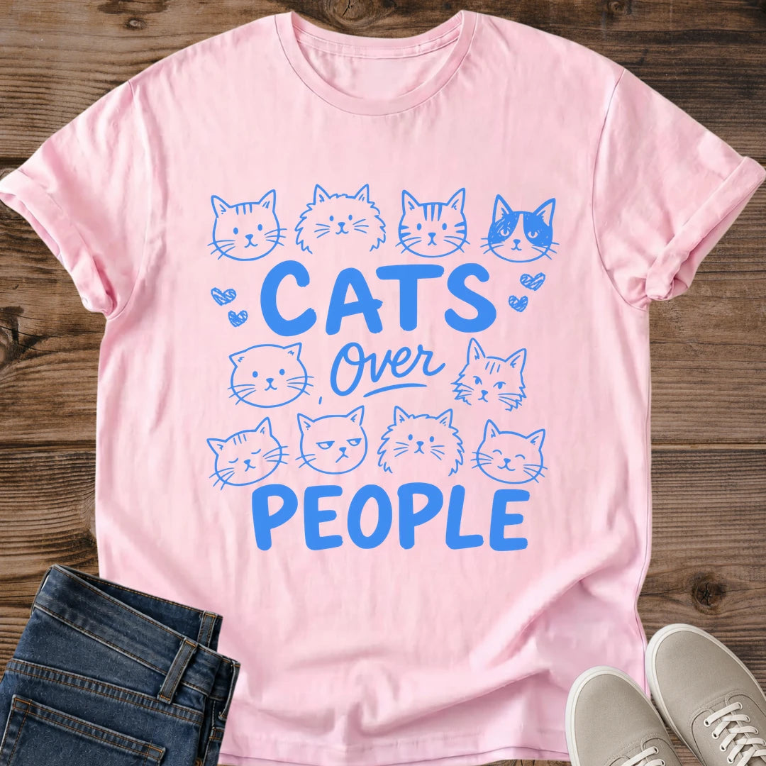 Introvert Cat Shirt Cats Over People Cat Mom Tee Cute Cat Doodle Gift Playful Cat Faces Design Cat Shirt For Women And Men Cat Dad Gift Holiday Gift For Cat Owner Cat Club Tee Crowd Of Cats Tee Soft Cotton Unisex Tee Cat Whisker Co