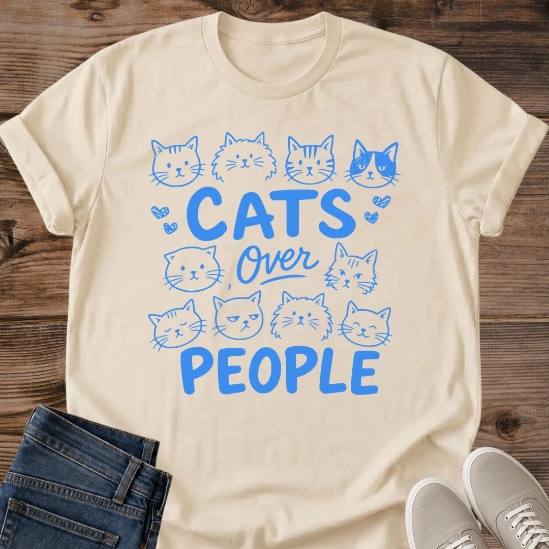 Cat Lover Gift Cats Over People Shirt Cute Cat Faces Tee Doodle Cat Graphic Birthday Gift For Cat Owner Christmas Gift For Cat Mom Introvert Gift For Her Cat Person Tee I Prefer Cats Shirt Gildan Softstyle Cotton Tee Cat Whisker Co