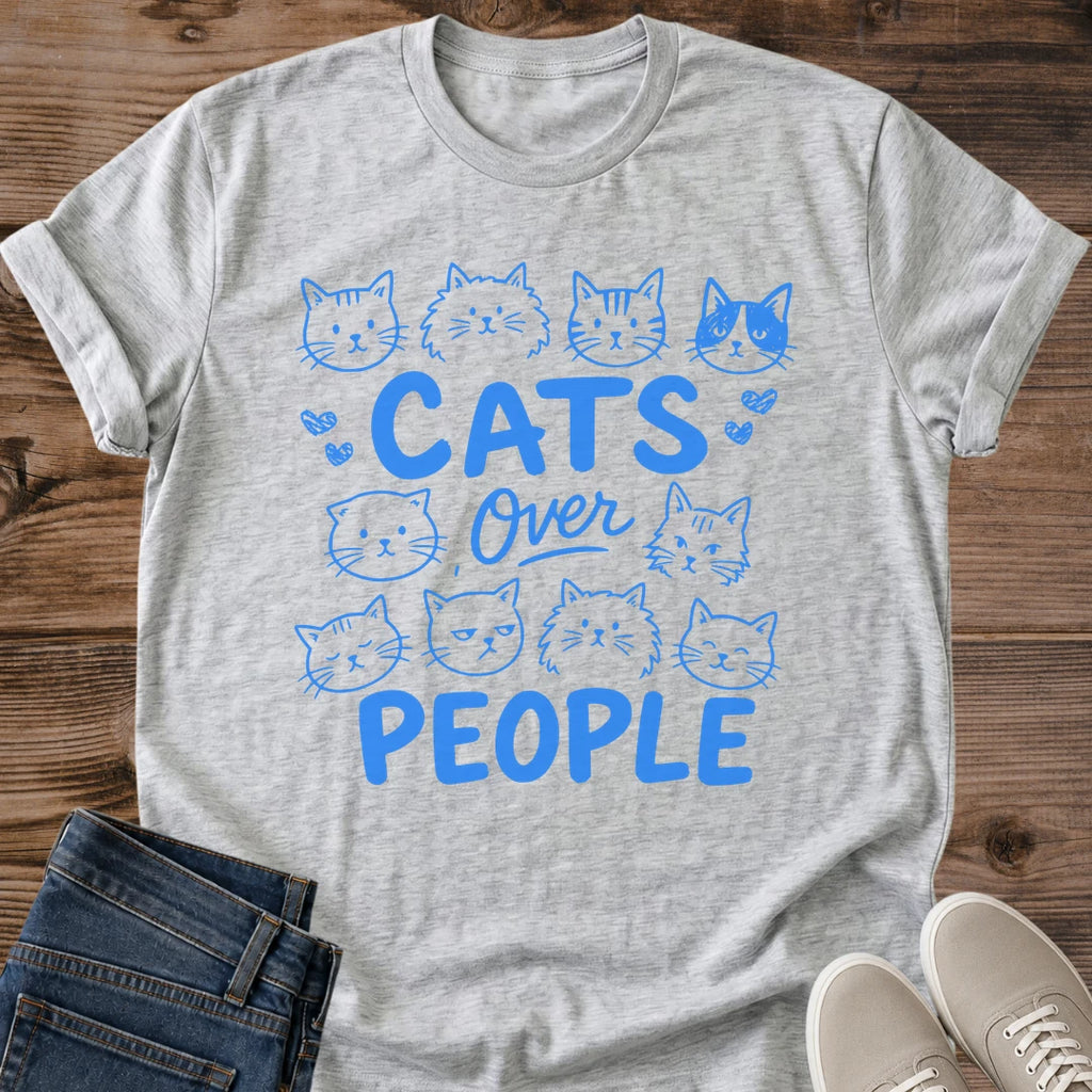 Cat Doodle Shirt Cats Over People Tee Dozen Cartoon Cat Faces Illustration Bold Hand Lettering Funny Introvert Shirt Cat Owner Gift For Her Cat Dad Tee Multiple Cats Shirt Cute Kawaii Cat Tee Soft Cotton Unisex Shirt Cat Whisker Co