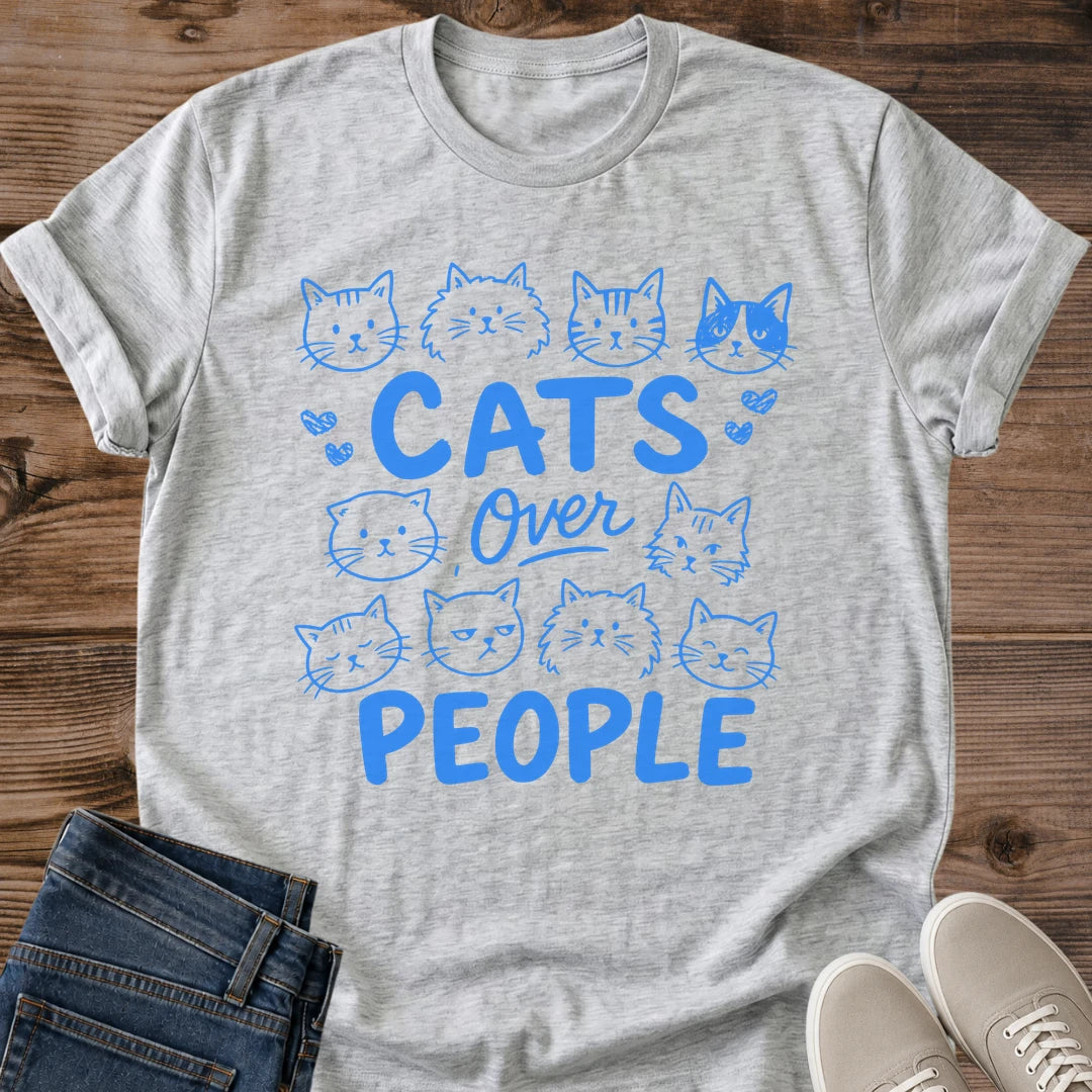 Cat Doodle Shirt Cats Over People Tee Dozen Cartoon Cat Faces Illustration Bold Hand Lettering Funny Introvert Shirt Cat Owner Gift For Her Cat Dad Tee Multiple Cats Shirt Cute Kawaii Cat Tee Soft Cotton Unisex Shirt Cat Whisker Co
