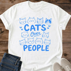 Multi Cat Household Shirt Cats Over People Cute Cat Tee Hand Drawn Kitty Faces Blue Ink Doodle Graphic Cat Owner Shirt Gift For Cat Lovers Introverted Cat Mom Tee Whimsical Cat Shirt Unisex Ringspun Cotton Shirt Cat Whisker Co