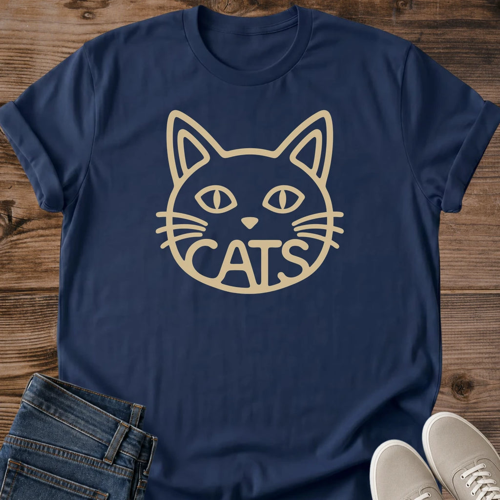 Retro Cat Tshirt Vintage Line Art Design Black Graphic Tee Feline Face Print Cat Enthusiast Shirt Soft Comfortable Fabric Casual Wear Style Crew Neck Design Relaxed Fit Essential Cat Lover Gift Pet Parent Present Weekend Outfit Cozy