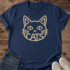 Retro Cat Tshirt Vintage Line Art Design Black Graphic Tee Feline Face Print Cat Enthusiast Shirt Soft Comfortable Fabric Casual Wear Style Crew Neck Design Relaxed Fit Essential Cat Lover Gift Pet Parent Present Weekend Outfit Cozy