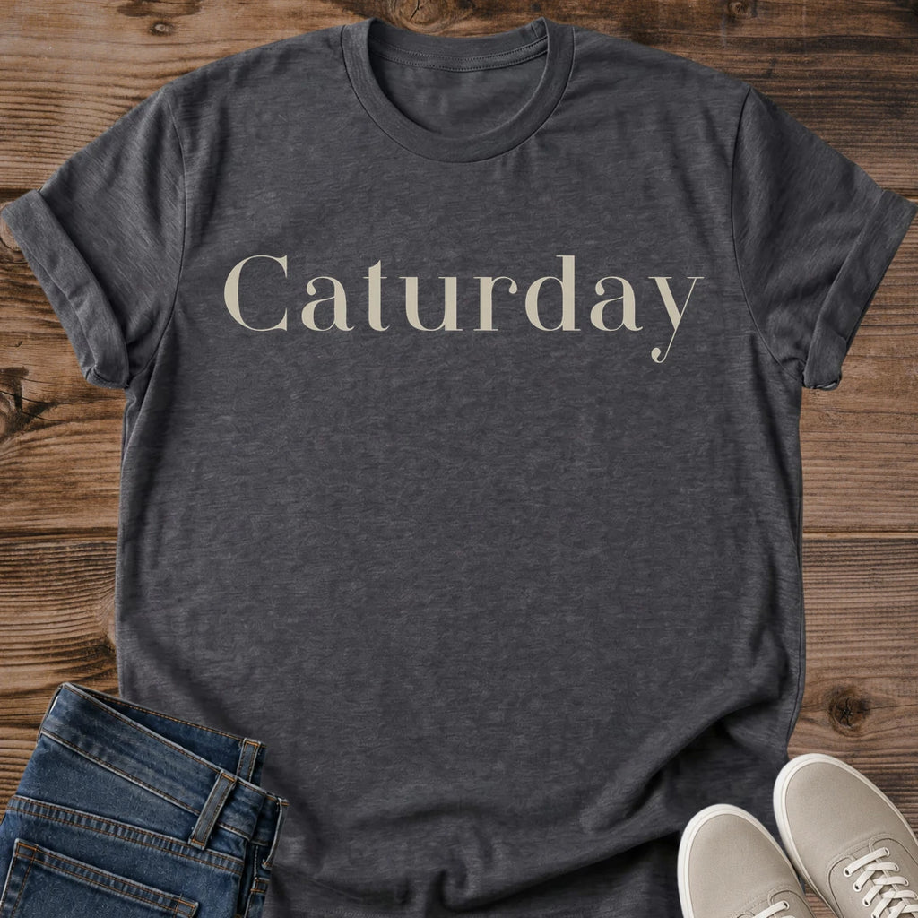 Cat Lover Shirt – Cozy Weekend Caturday Script Tee