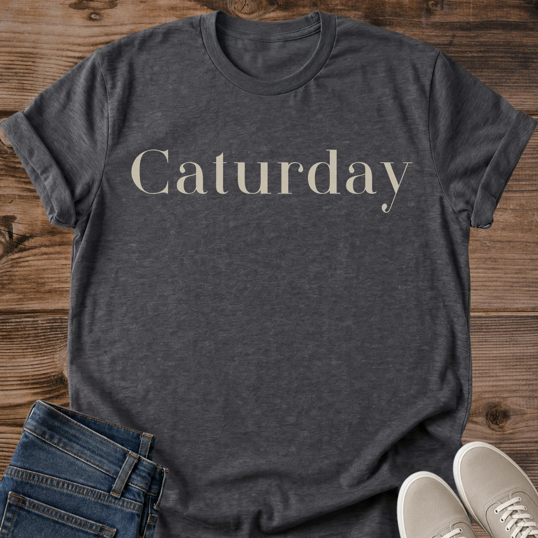 Cat Lover Shirt – Cozy Weekend Caturday Script Tee