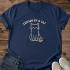 Retro Cat Shirt Graphic Tee Design Soft Ring Spun Cotton Comfortable Everyday Wear Chosen By Cat Print Cute Feline Artwork Lightweight Fabric Cat Owner Gift Casual Apparel Ribbed Crew Neck Durable Construction Quality Print Method Pet Lover