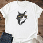 Minimalist Cat Shirt Tuxedo Cat Portrait Design Black White High Contrast Gold Sunglasses Detail Artistic Graphic Tee Collection Cat Owner Gift Casual Fashion Statement Bold Modern Style Clean Illustration Cat Themed Apparel Unique Clothing