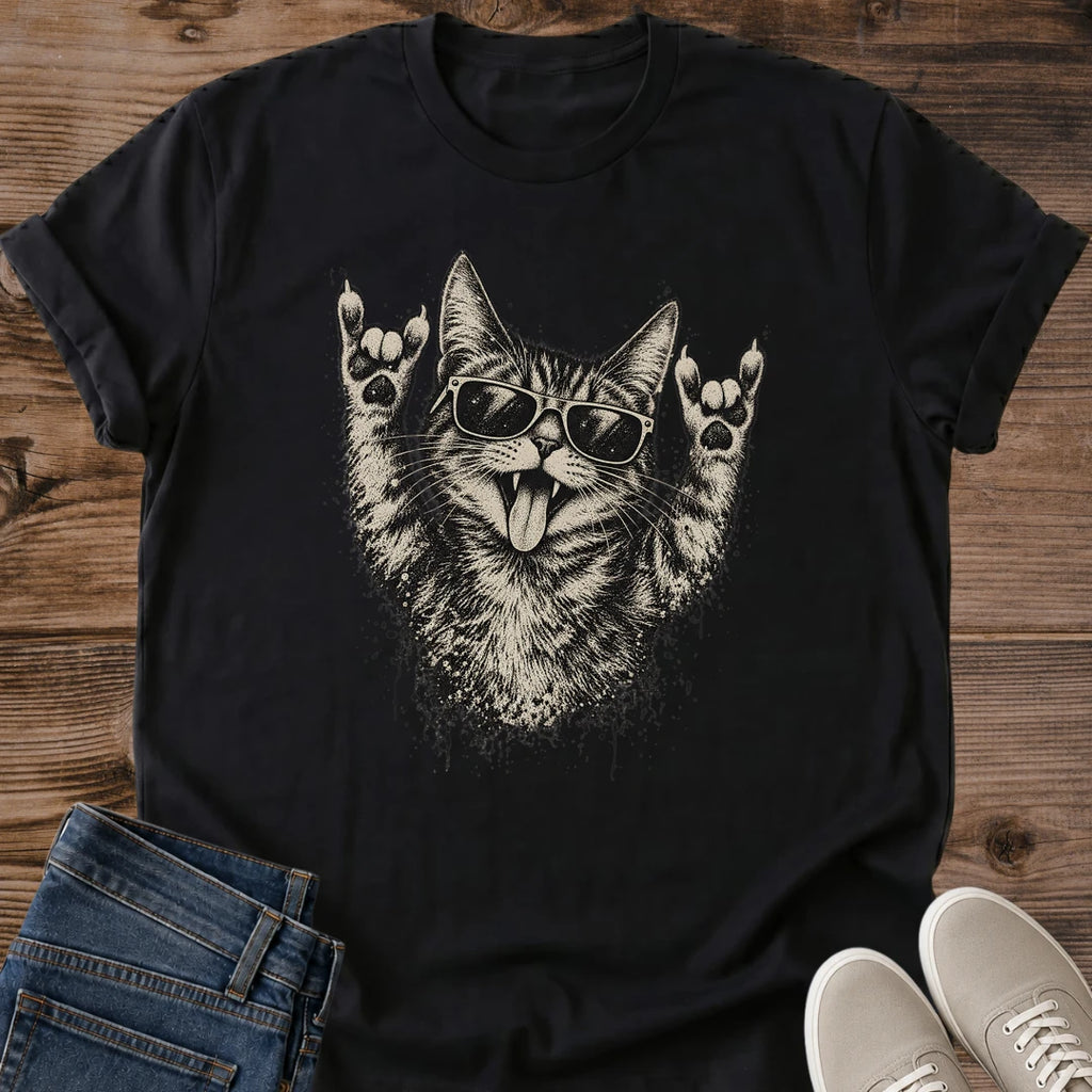 Edgy Cat Graphic Tee Cool Cat Vibes Rock And Roll Sunglasses Print Grunge Aesthetic Cat Owner Shirt Gift For Cat Lovers Softstyle Cotton Comfortable Relaxed Fit Statement Piece Everyday Casual Wear Apparel Gift Idea