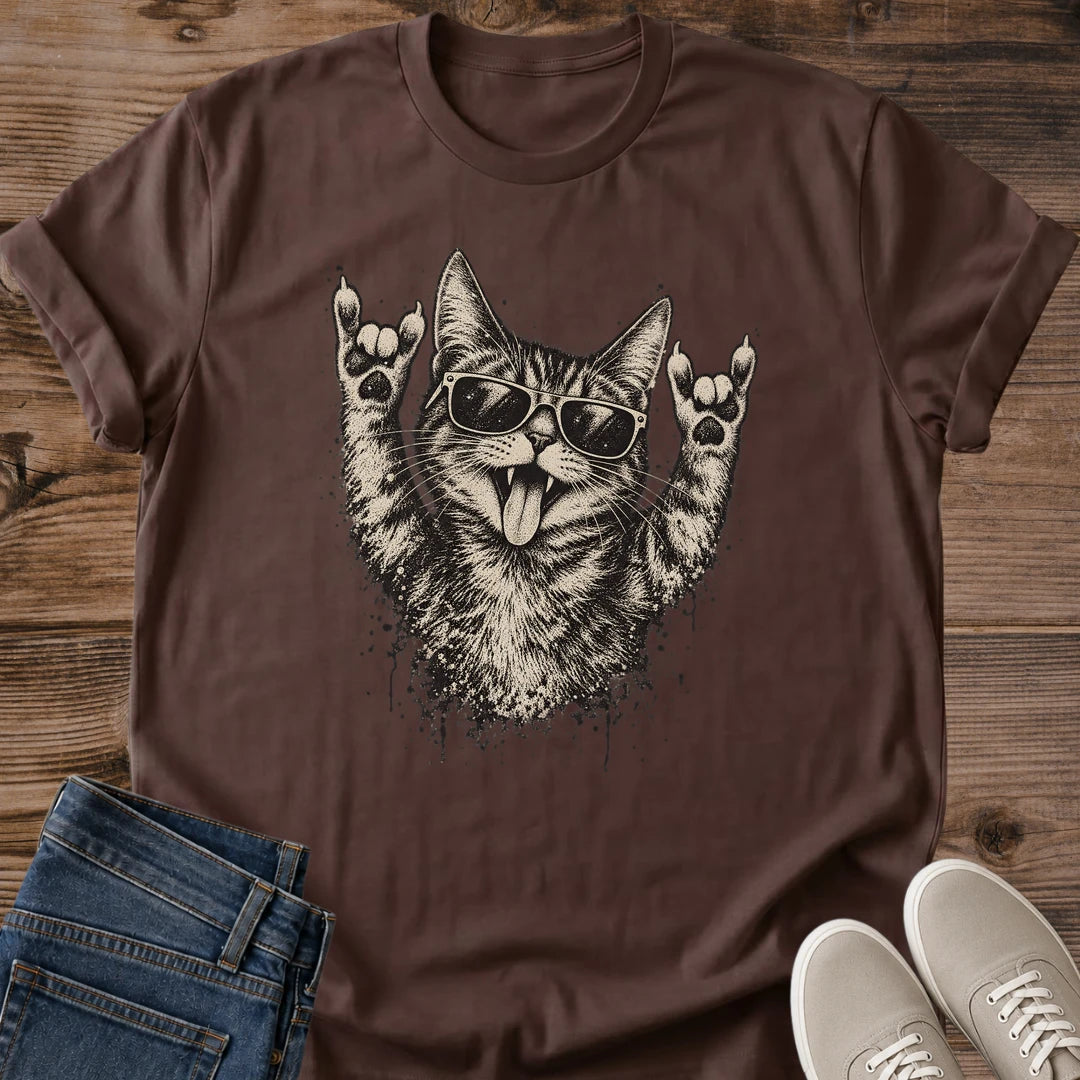 Cool Cat Vibes Shirt Rock And Roll Cat Sunglasses Tee Punk Cat Lover Gift Idea Softstyle Ring Spun Cotton Relaxed Fit Everyday Casual Wear Grunge Print Cat Owner Apparel Statement Piece Lightweight Layering For Home