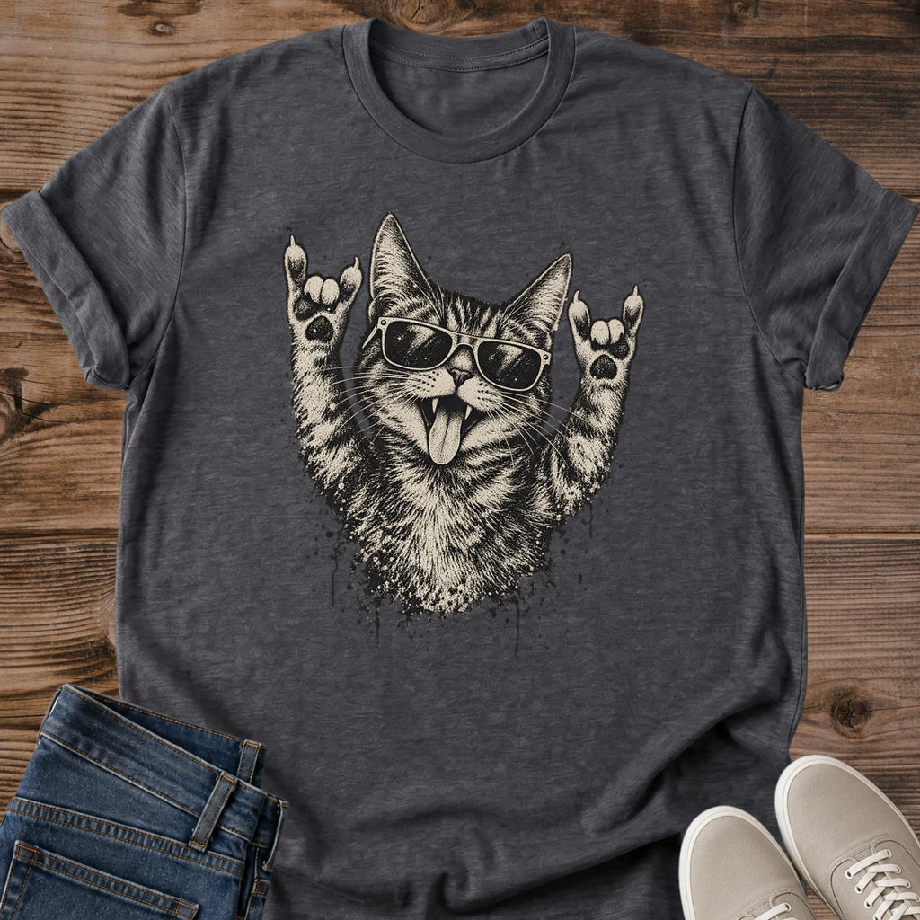 Cool Cat Vibes Shirt Rock And Roll Cat Sunglasses Tee Punk Cat Lover Gift Idea Softstyle Ring Spun Cotton Relaxed Fit Everyday Casual Wear Grunge Print Cat Owner Apparel Statement Piece Lightweight Layering For Home