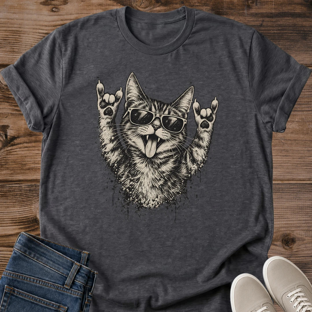Cool Cat Vibes Shirt Rock And Roll Cat Sunglasses Tee Punk Cat Lover Gift Idea Softstyle Ring Spun Cotton Relaxed Fit Everyday Casual Wear Grunge Print Cat Owner Apparel Statement Piece Lightweight Layering For Home