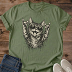 Rock Cat Tee Cool Cat Vibes Sunglasses Rock On Design Punk Cat Lover Gift For Her Softstyle Cotton Comfortable Relaxed Fit Casual Weekend Wear Grunge Print Cat Mom Statement Apparel Everyday Layering Piece For Fun