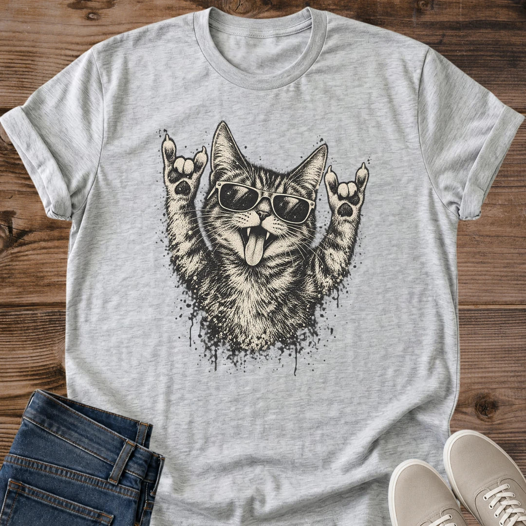 Punk Cat Shirt Cool Cat Vibes Rock And Roll Graphic Tee Edgy Gift Idea Ring Spun Cotton Soft Breathable Fabric Relaxed Unisex Fit Grunge Print Design Cat Person Apparel Casual Everyday Wear Statement Piece Great Gift