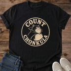 Gothic Vampire Cat Tee Vintage Graphic Design Count Chonkula Theme Shirt Casual Cotton Crew Neck Comfortable Everyday Wear Funny Cat Lover Gift Retro Poster Style Lightweight Fabric Soft Material Halloween Season Apparel Novelty Present Pet