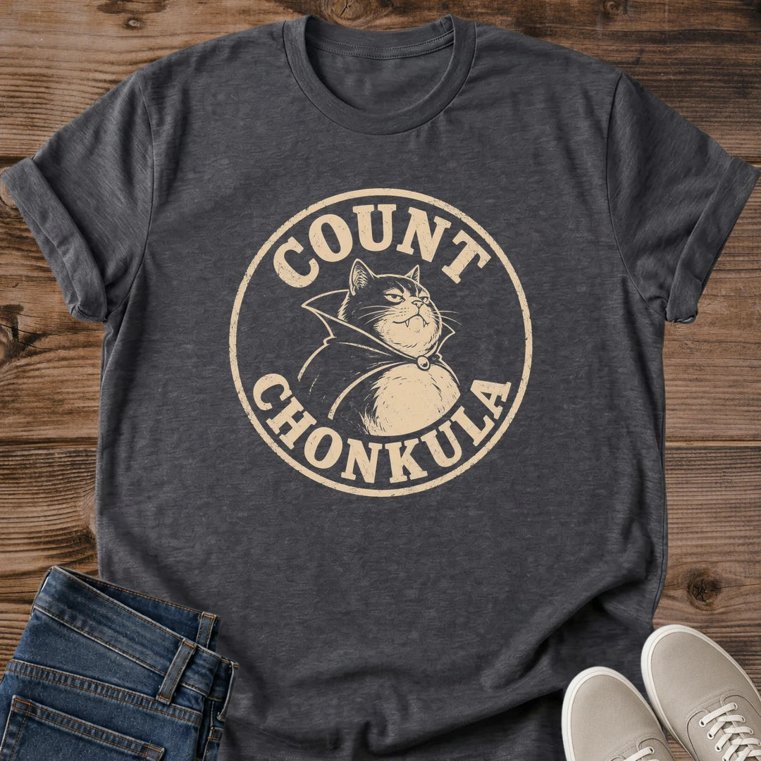 Comfortable Cotton Cat Shirt Count Chonkula Vintage Design Gothic Vampire Graphic Tee Casual Crew Neck Fit Retro Poster Style Funny Cat Lover Gift Lightweight Soft Fabric Halloween Theme Apparel Novelty Present Pet Owner Fashion Cozy