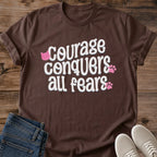 Encouragement Gift Courage Conquers All Fears Cat Shirt Motivational Quote Tee Be Brave Cat Shirt Graduation Gift For Cat Lover New Beginnings Tee Birthday Gift For Cat Owner Cute Cat Doodle Graphic Gildan Softstyle Cotton Tee Cat Whisker Co
