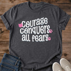 Motivational Cat Shirt Courage Conquers All Fears Cat Mom Tee Inspirational Cat Lover Gift Pink Paw Print Design Strength Quote Shirt For Women And Men Encouragement Tee Holiday Gift For Cat Owner Soft Cotton Unisex Tee Cat Whisker Co