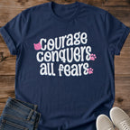 Encouragement Gift Courage Conquers All Fears Cat Shirt Motivational Quote Tee Be Brave Cat Shirt Graduation Gift For Cat Lover New Beginnings Tee Birthday Gift For Cat Owner Cute Cat Doodle Graphic Gildan Softstyle Cotton Tee Cat Whisker Co