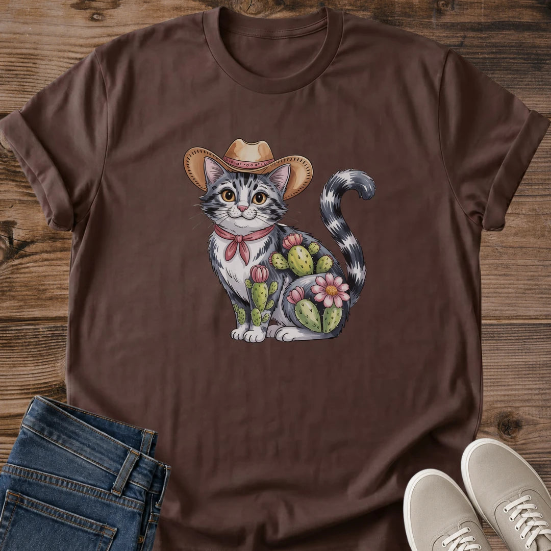Cat Lover Gift Shirt Western Theme Graphic Tee Cowboy Kitty Design Floral Bandana Pattern Animal Lover Apparel Country Style Clothing Cotton Comfort Tee Casual Everyday Wear Pet Owner Present Ranch Style Fashion Lightweight Breathable