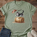 Ranch Style Cat Shirt Funny Cowboy Kitten Design Western Theme Cotton Tee Comfortable Casual Apparel Lightweight Breathable Fabric Perfect Cat Lover Gift Animal Enthusiast Present Country Fashion Wear Everyday Style Essential Outdoor