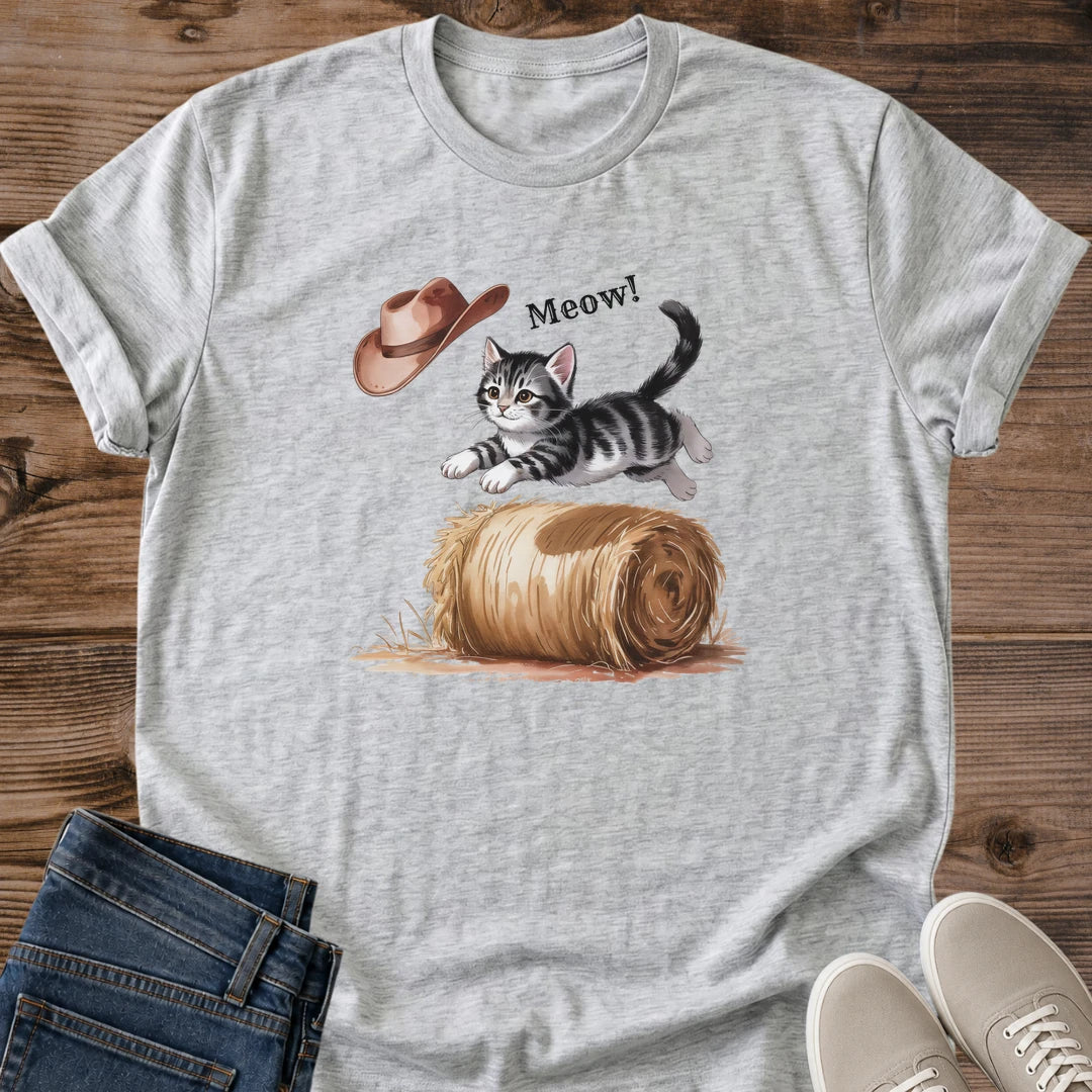 Western Cowboy Cat Tee Kitten Graphic Design Ranch Style Shirt Cotton Fabric Comfortable Casual Wear Funny Animal Apparel Cat Lover Gift Perfect Present Country Theme Fashion Lightweight Material Breathable Cotton Everyday Style Outdoor