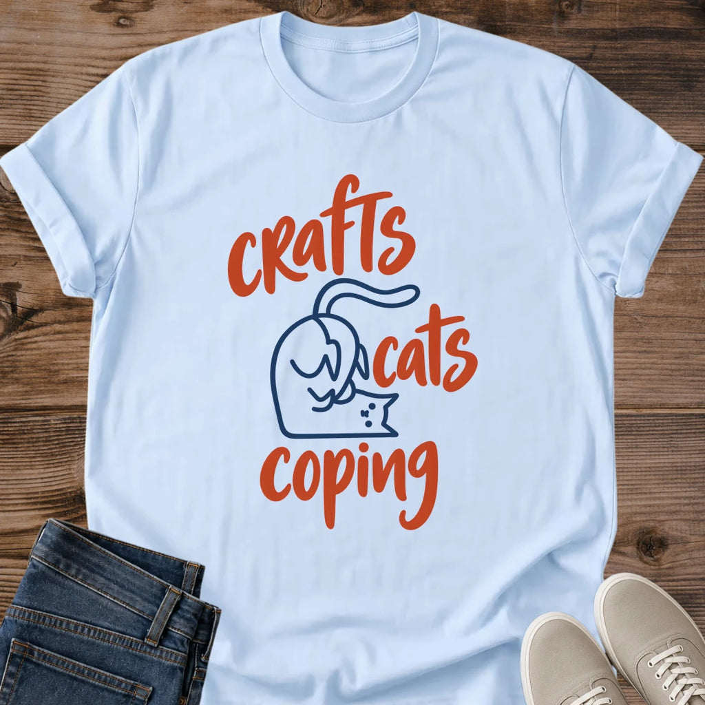 Crafty Cat Mom Shirt Crafts Cats Coping Tee Funny Crafting Cat Gift Minimal Cat Script Design Crafter Shirt For Women And Men Cat Dad Gift Holiday Gift For Crafter Craft Night Tee Maker Gift Soft Cotton Unisex Tee Cat Whisker Co
