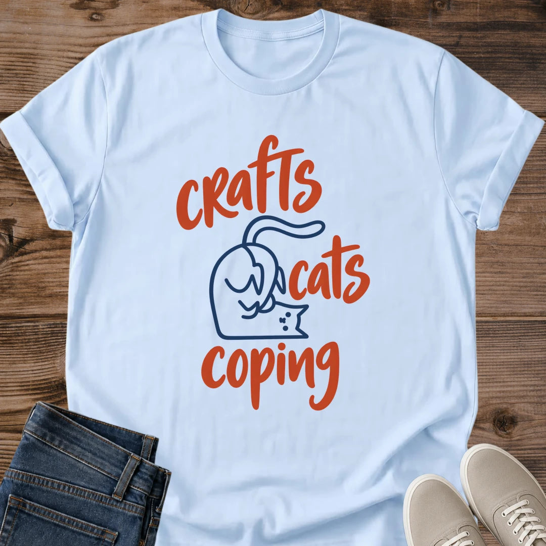 Crafty Cat Mom Shirt Crafts Cats Coping Tee Funny Crafting Cat Gift Minimal Cat Script Design Crafter Shirt For Women And Men Cat Dad Gift Holiday Gift For Crafter Craft Night Tee Maker Gift Soft Cotton Unisex Tee Cat Whisker Co