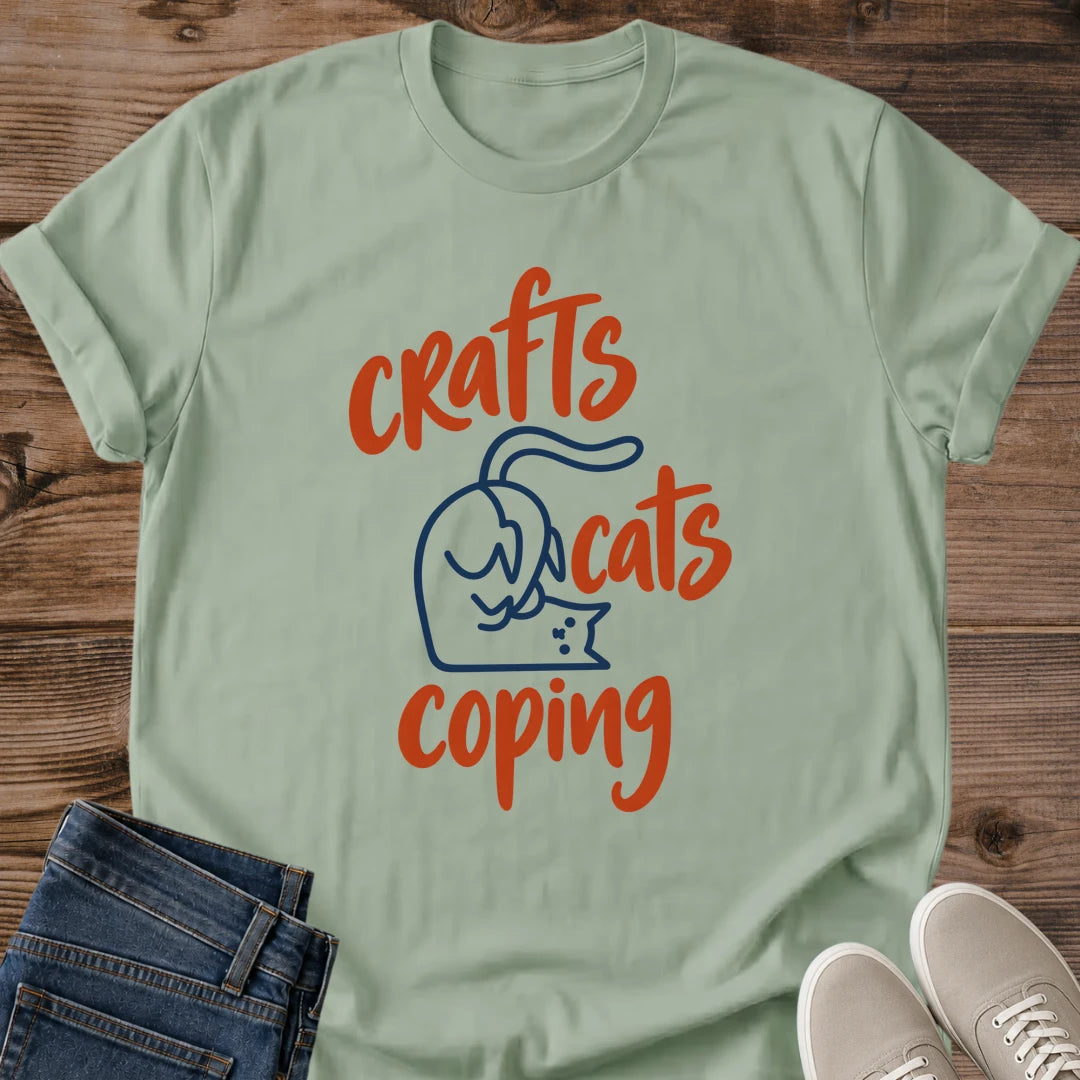 Craft Lover Shirt Crafts Cats Coping Funny Tee Hand Drawn Sleepy Cat Doodle Red And Navy Lettering Graphic Cat Owner Shirt Gift For Cat Lovers Crafty Mom Tee Hobby Humor Shirt Craft Fair Tee Unisex Ringspun Cotton Shirt Cat Whisker Co