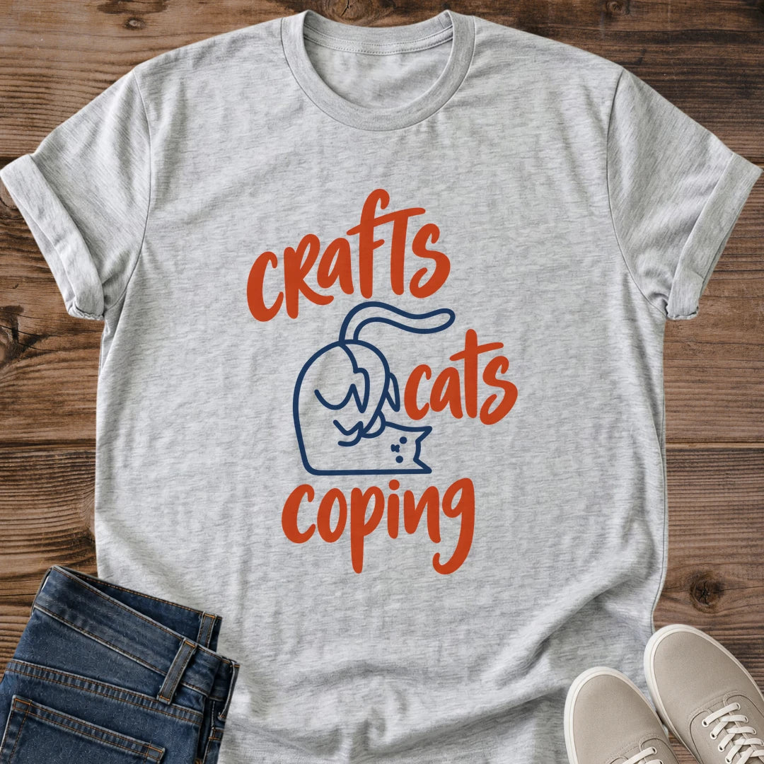 Crafter Cat Shirt Crafts Cats Coping Tee Simple Cat Outline Curled In Bold Brush Lettering Typography Design Crafting Mom Shirt Cat Owner Gift For Her Hobby Lover Tee Scrapbooking Gift Craft Room Soft Cotton Unisex Shirt Cat Whisker Co