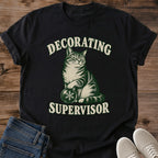 Decorating Supervisor Christmas Cat Shirt Black Funny Tabby Cat With Ornament Tee Vintage Holiday Cat Graphic Cat Knocking Ornaments Shirt Christmas Tree Cat Tee Cat Mom Christmas Gift Gildan 64000 Softstyle Unisex Cat Whisker Co