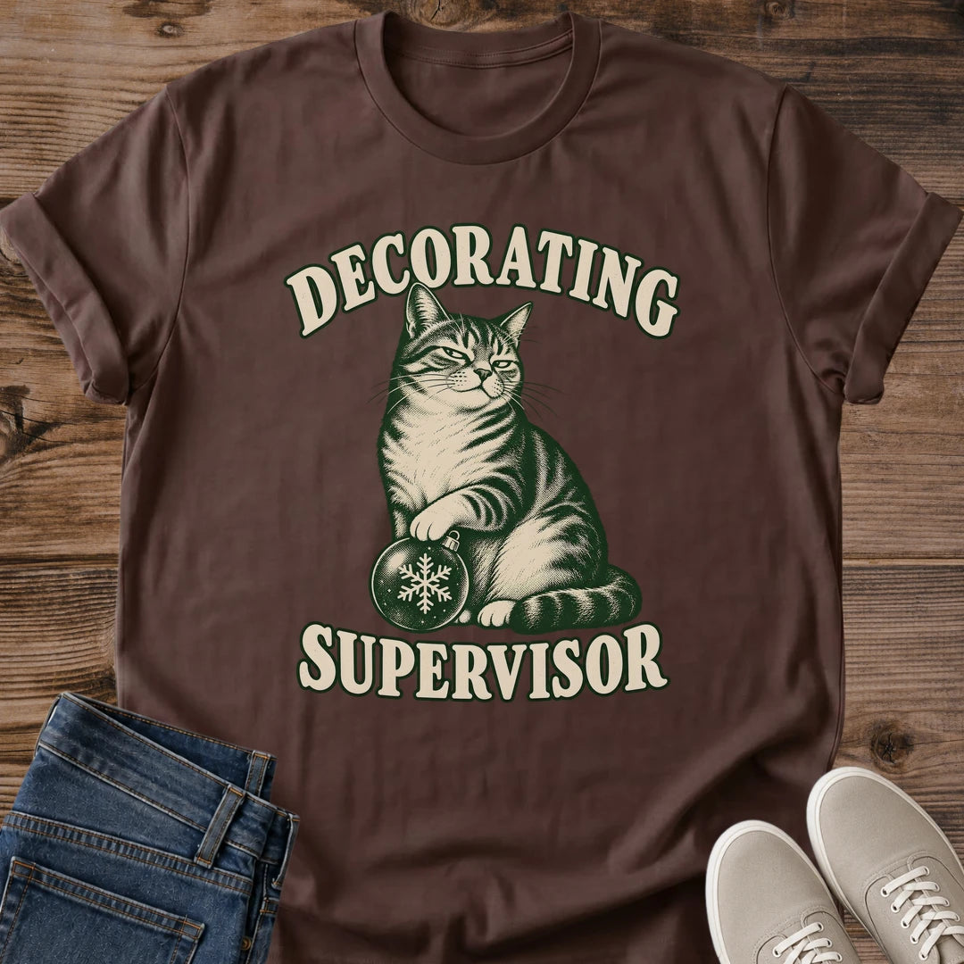 Funny Christmas Cat Shirt Decorating Supervisor Cat Mom Tee Tabby Cat Christmas Tree Helper Graphic Holiday Cat Humor Shirt For Women And Men Cat Dad Christmas Gift White Elephant Gift For Cat Owner Soft Cotton Unisex Tee Cat Whisker Co