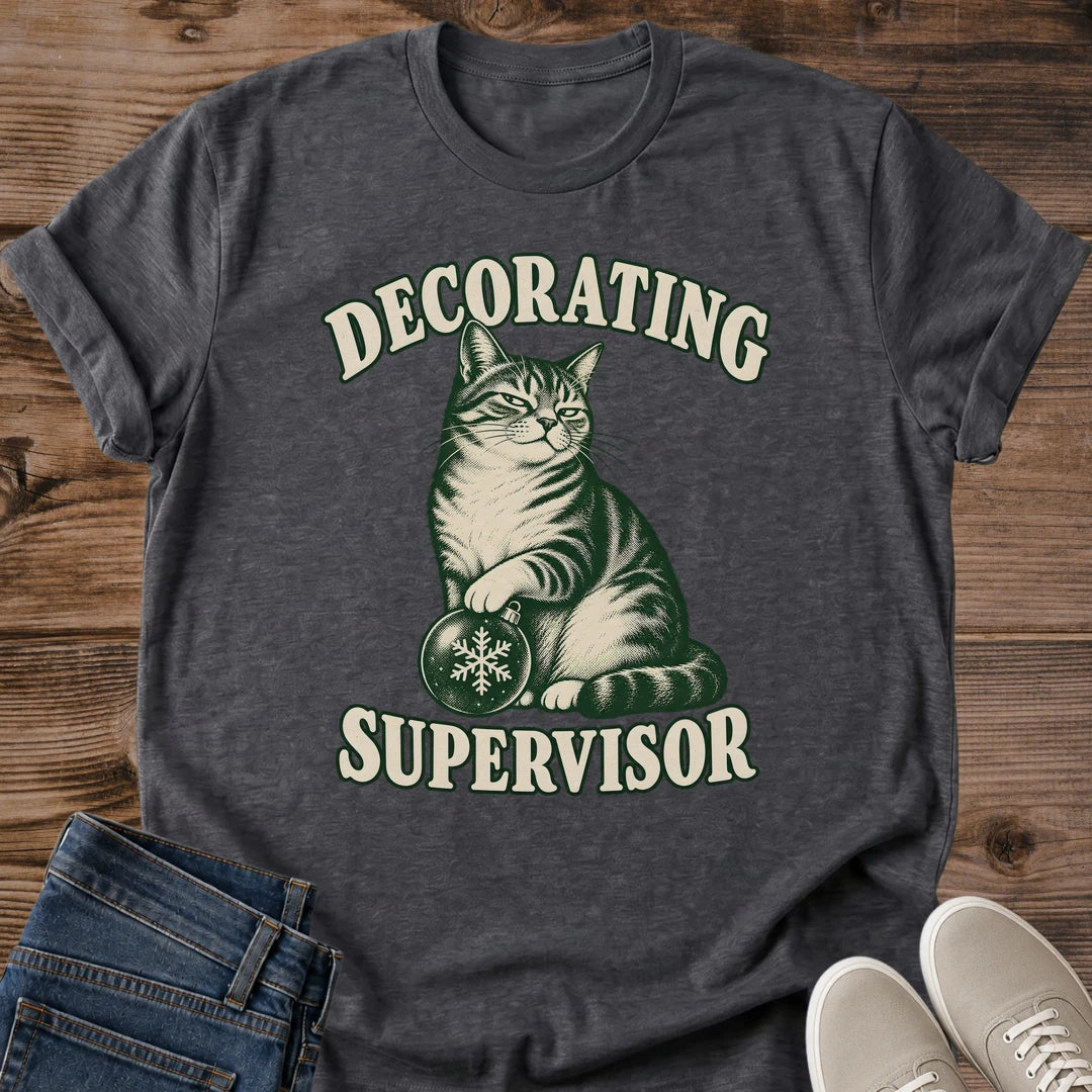 Christmas Tree Cat Shirt Decorating Supervisor Tee Smug Tabby Cat Holding Snowflake Ornament Retro Christmas Cat Illustration Funny Holiday Cat Dad Shirt Cat Owner Gift For Her Xmas Cat Tee Soft Cotton Unisex Shirt Cat Whisker Co