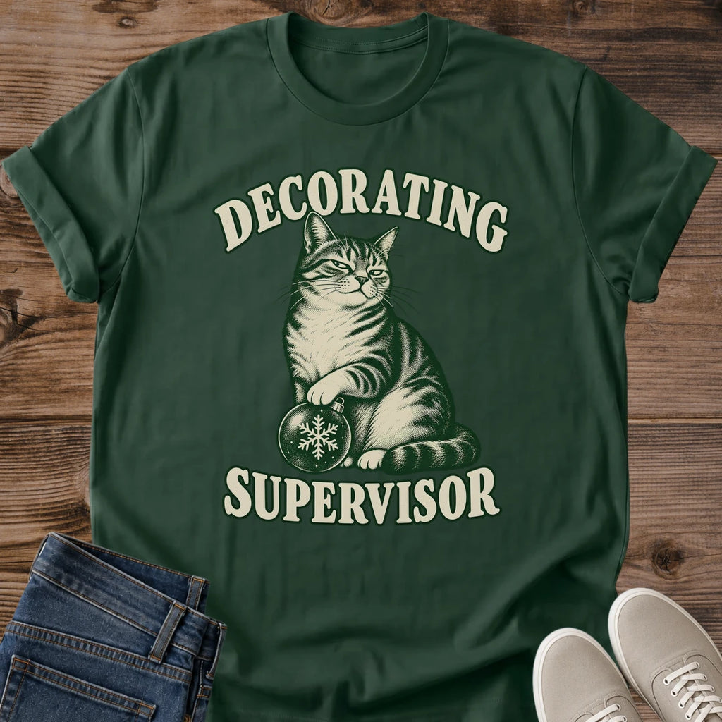 Christmas Tree Cat Shirt Decorating Supervisor Tee Smug Tabby Cat Holding Snowflake Ornament Retro Christmas Cat Illustration Funny Holiday Cat Dad Shirt Cat Owner Gift For Her Xmas Cat Tee Soft Cotton Unisex Shirt Cat Whisker Co