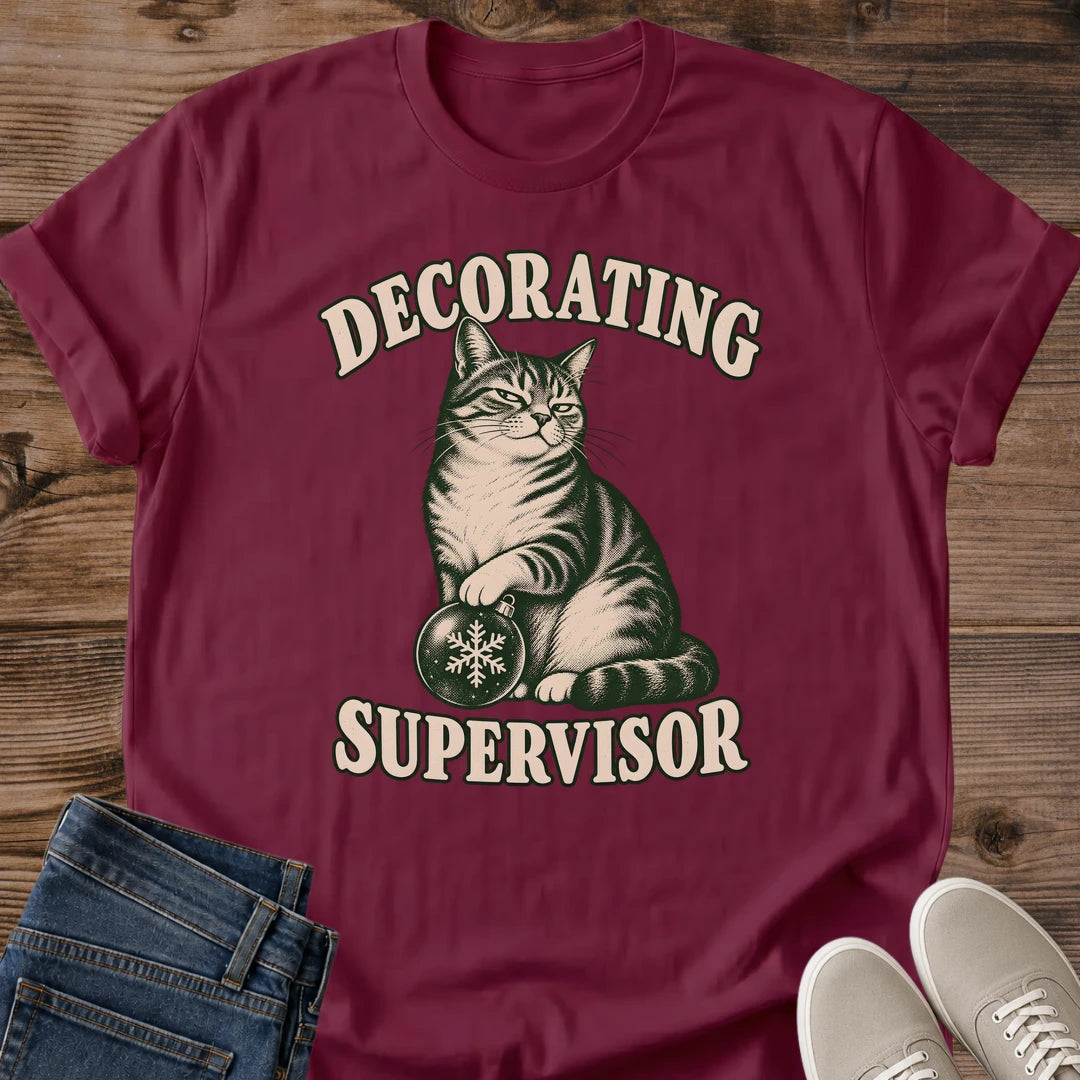 Christmas Tree Cat Shirt Decorating Supervisor Tee Smug Tabby Cat Holding Snowflake Ornament Retro Christmas Cat Illustration Funny Holiday Cat Dad Shirt Cat Owner Gift For Her Xmas Cat Tee Soft Cotton Unisex Shirt Cat Whisker Co