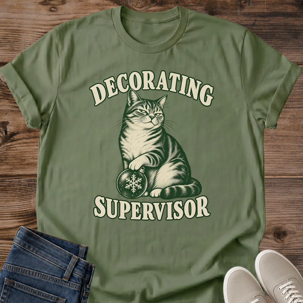 Cat Lover Christmas Gift Decorating Supervisor Shirt Funny Christmas Cat Tee Cat Ornament Graphic Secret Santa Gift For Cat Lover Stocking Stuffer For Cat Mom Holiday Cat Person Tee Tree Trimming Shirt Gildan Softstyle Cotton Tee Cat Whisker Co