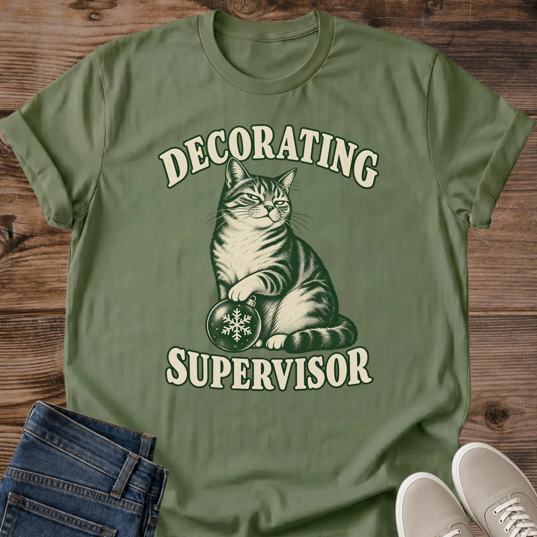 Cat Lover Christmas Gift Decorating Supervisor Shirt Funny Christmas Cat Tee Cat Ornament Graphic Secret Santa Gift For Cat Lover Stocking Stuffer For Cat Mom Holiday Cat Person Tee Tree Trimming Shirt Gildan Softstyle Cotton Tee Cat Whisker Co