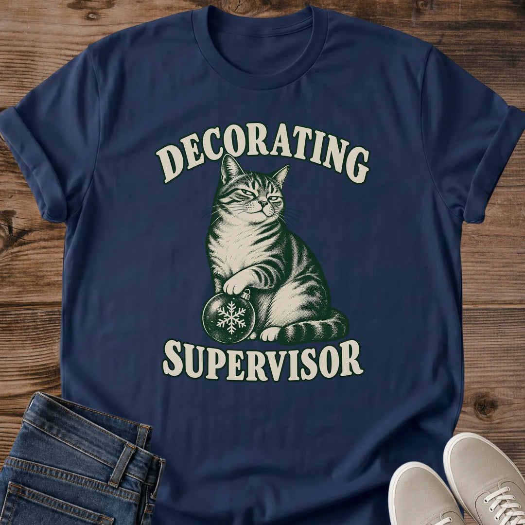 Cat Lover Christmas Gift Decorating Supervisor Shirt Funny Christmas Cat Tee Cat Ornament Graphic Secret Santa Gift For Cat Lover Stocking Stuffer For Cat Mom Holiday Cat Person Tee Tree Trimming Shirt Gildan Softstyle Cotton Tee Cat Whisker Co