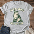 Cat Ornament Shirt Decorating Supervisor Funny Holiday Cat Tee Vintage Tabby Cat Sketch Cream Ink Christmas Graphic Cat Owner Christmas Shirt Gift For Cat Lovers Cozy Holiday Decorating Tee Unisex Ringspun Cotton Shirt Cat Whisker Co