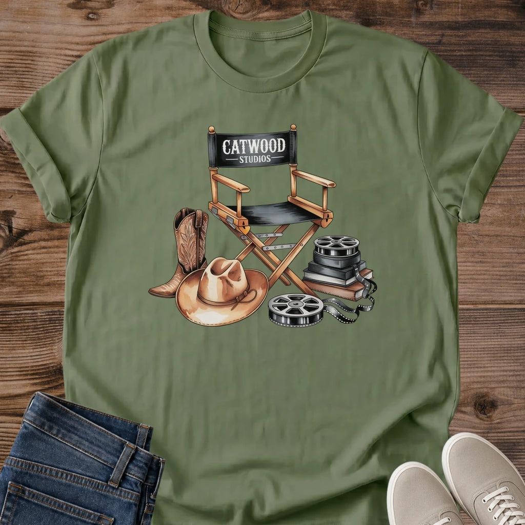Director Gift Vintage Film T Shirt Retro Cinema Design Cotton Crew Neck Tee Movie Set Illustration Soft Lightweight Fabric Film Student Apparel Camera Reel Print Creative Professional Style Casual Filmmaker Wear Production Crew Gift Classic