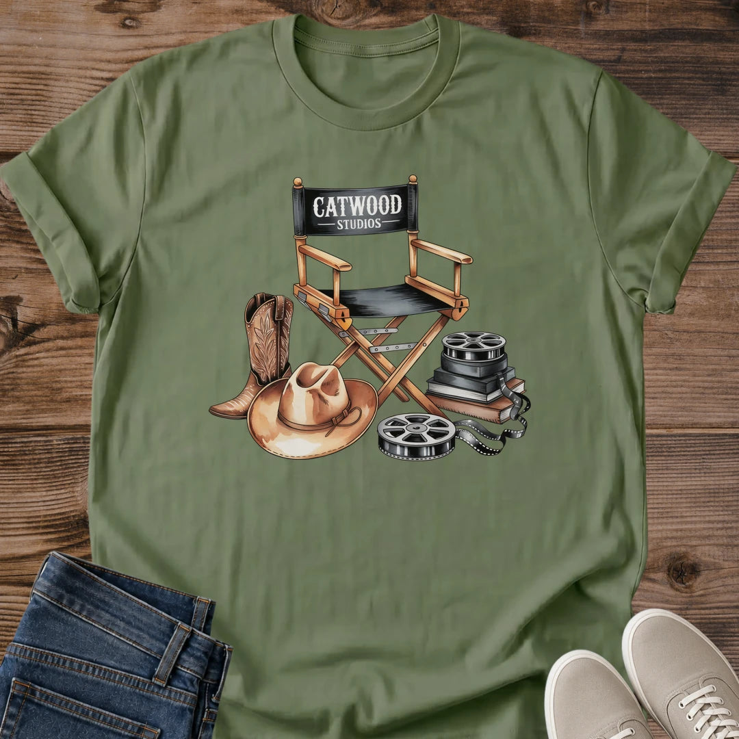 Director Gift Vintage Film T Shirt Retro Cinema Design Cotton Crew Neck Tee Movie Set Illustration Soft Lightweight Fabric Film Student Apparel Camera Reel Print Creative Professional Style Casual Filmmaker Wear Production Crew Gift Classic