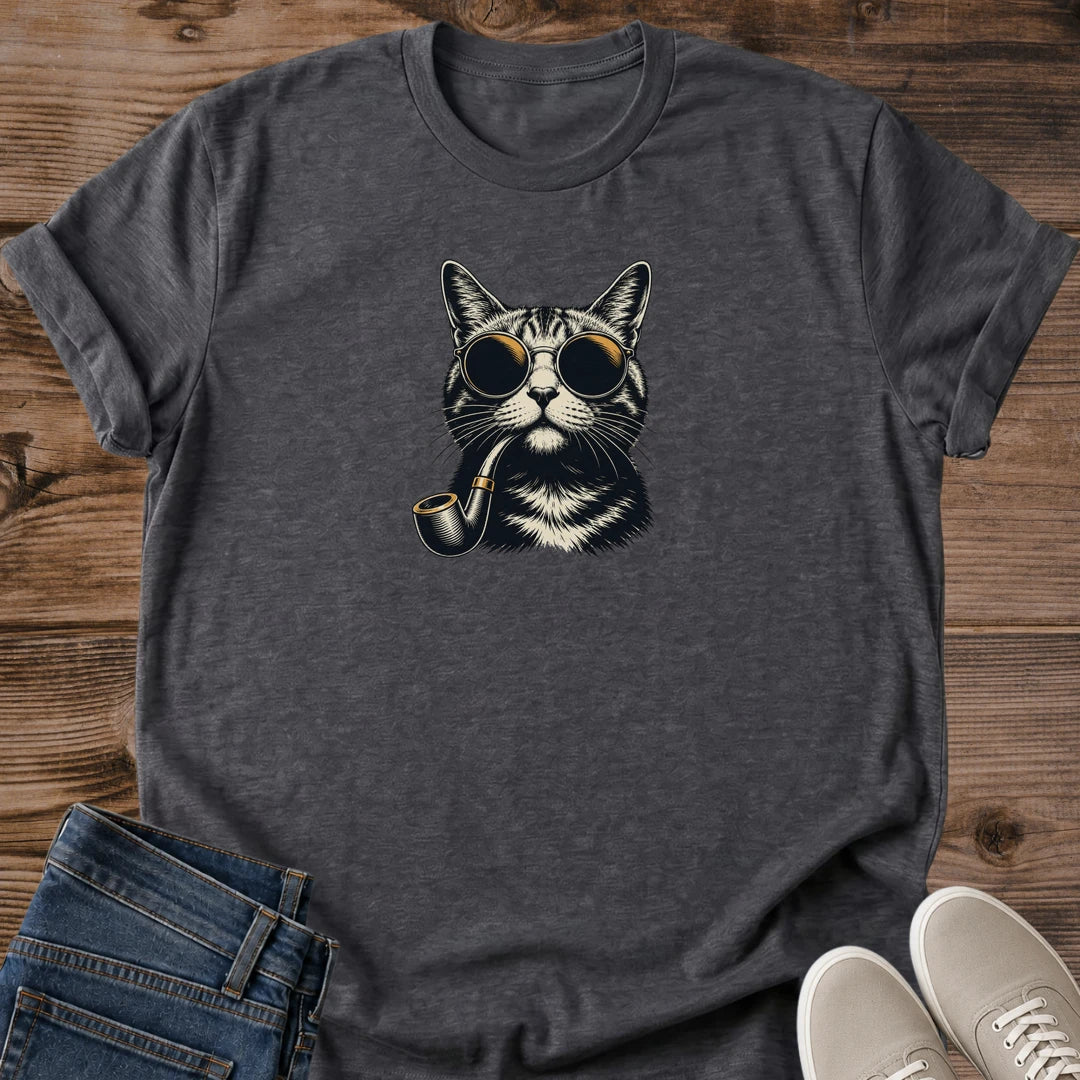 Cat Lover Gift Funny Vintage Gentleman Design Hand Drawn Tabby Illustration Retro Cat Tshirt Sophisticated Feline Wearing Glasses Pipe Classic Animal Graphic Tee Unique Cat Owner Present Quirky Pet Fashion Statement Vintage Art Design