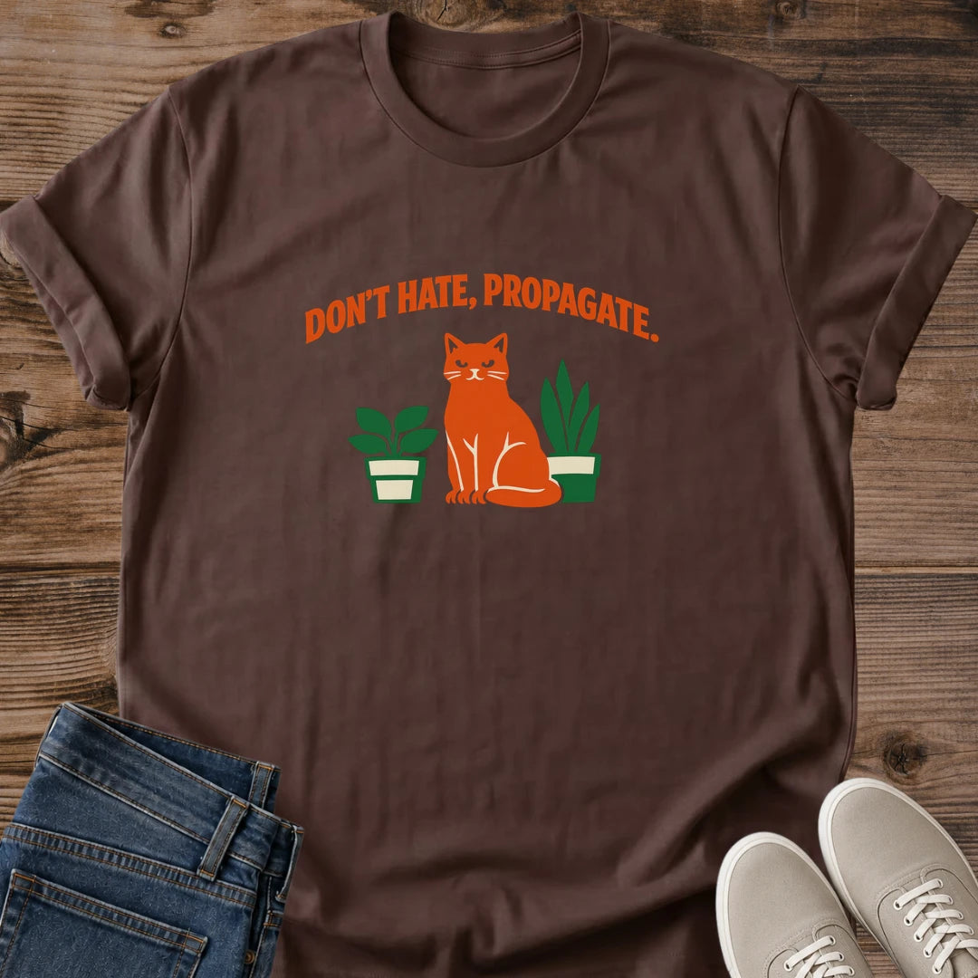 Plant Lover Gift Shirt Cat Botanical Design Cottagecore Tee Retro Style Apparel Ginger Cat Illustration Potted Plants Pattern Vintage Aesthetic Fashion Soft Breathable Fabric Comfortable Casual Wear Perfect Present Plant Parent Gift