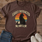 Vintage Cat Lover Tee Easily Distracted By Cats Sunset Silhouette Funny Design Cotton Cat Dad Gift Shirt Retro Aesthetic Softstyle Ring Spun Fabric Relaxed Retail Fit Casual Weekend Layering Statement Piece Everyday Wear For Home