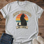 Easily Distracted By Cats Shirt Retro Sunset Black Cat Silhouette Tee Funny Cat Lover Gift Idea Softstyle Ring Spun Cotton Relaxed Fit Everyday Casual Wear Vintage Print Cat Owner Apparel Humor Statement Piece Lightweight
