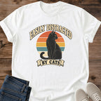 Funny Black Cat Tee Easily Distracted By Cats Retro Sunset Silhouette Design Cat Lover Gift For Her Softstyle Cotton Comfortable Relaxed Fit Casual Weekend Wear Vintage Print Cat Mom Statement Apparel Everyday Layering Piece